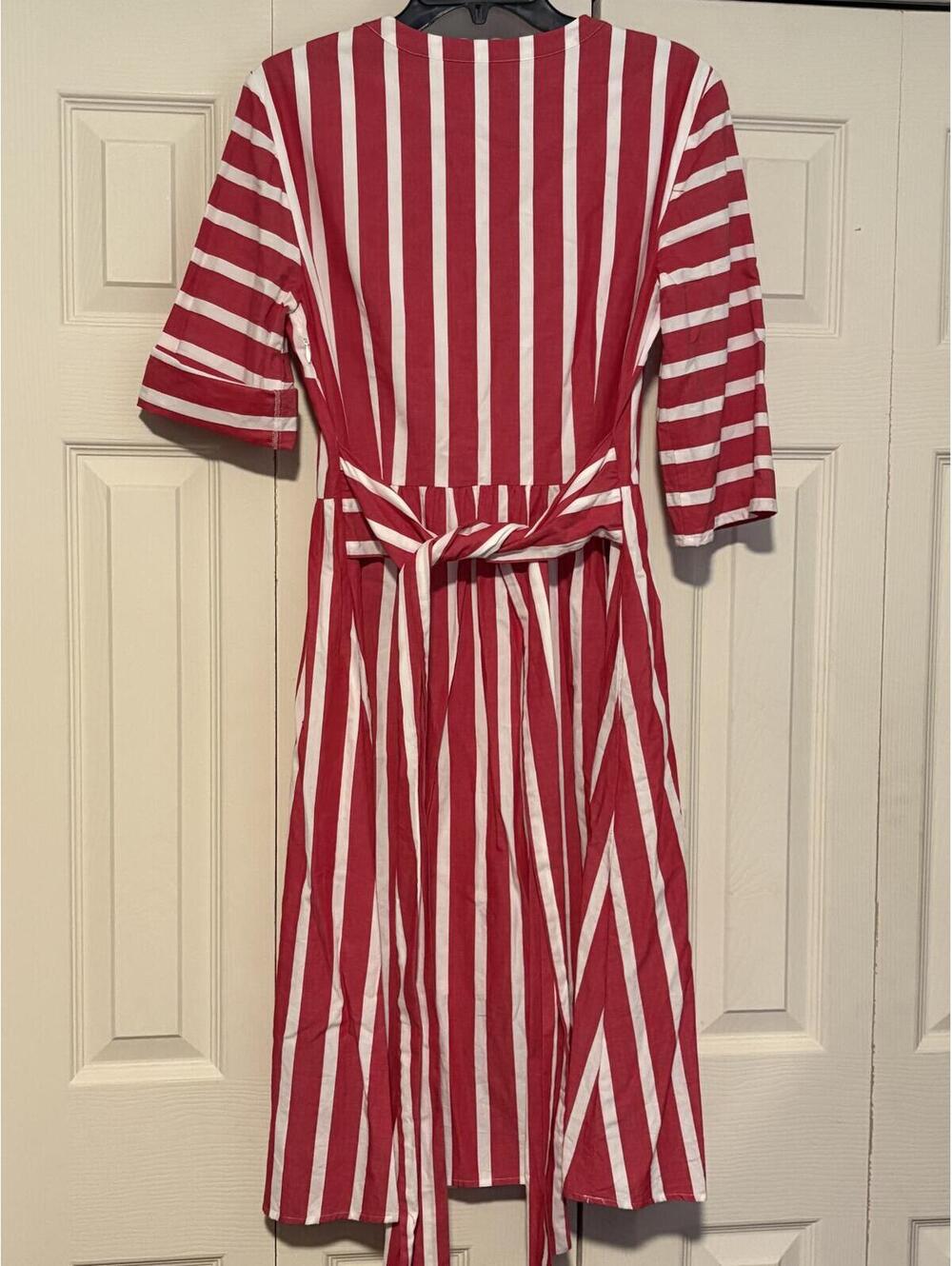 Cremieux Red White Stripe Shirt Dress Cottagecore Coastal Grandmother Americana - Picture 7 of 7